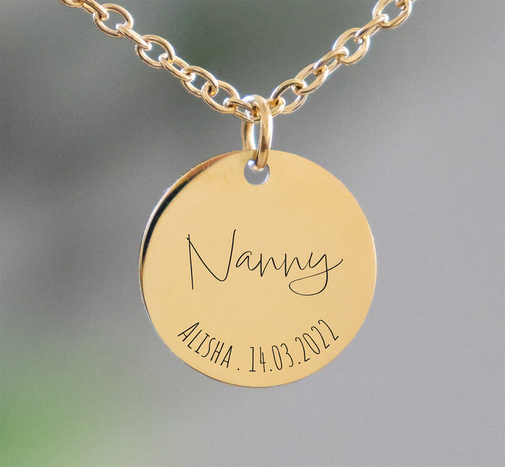 316L Gold Stainless Steel Nanny And Date Pendant