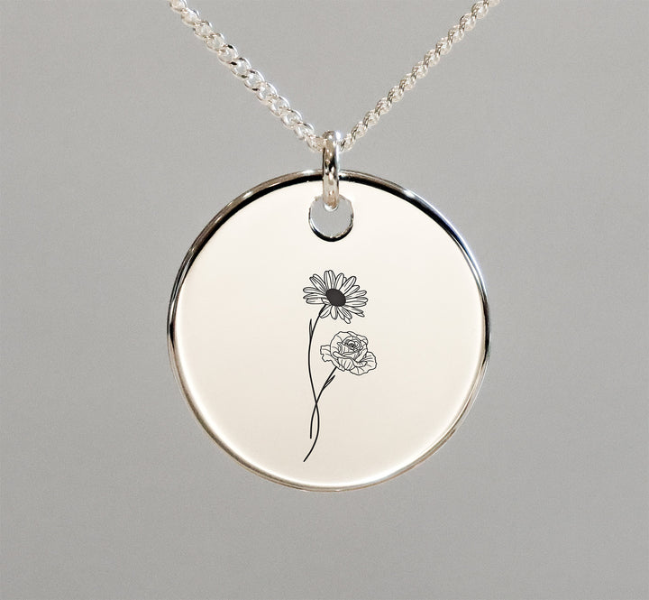 Sterling Silver 925 Birth Flower Bouquet Pendant