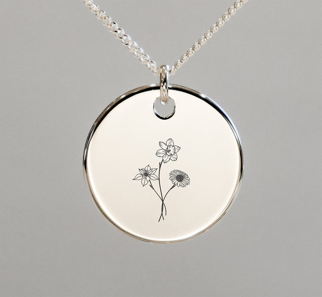 Sterling Silver 925 Birth Flower Bouquet Pendant