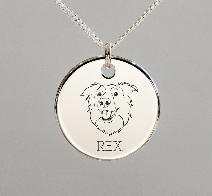 Sterling Silver 925 Hand Drawn Pet Portrait Pendant