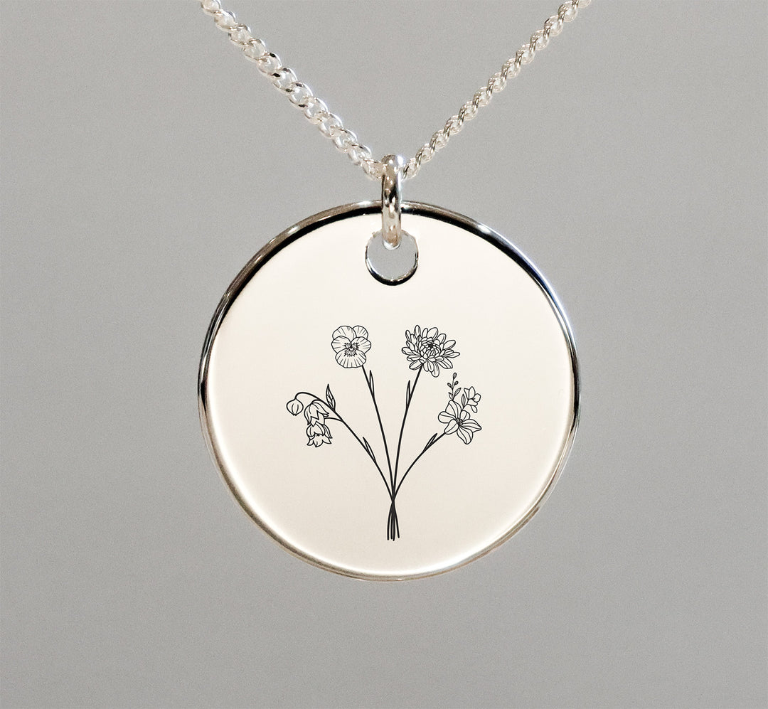 Sterling Silver 925 Birth Flower Bouquet Pendant