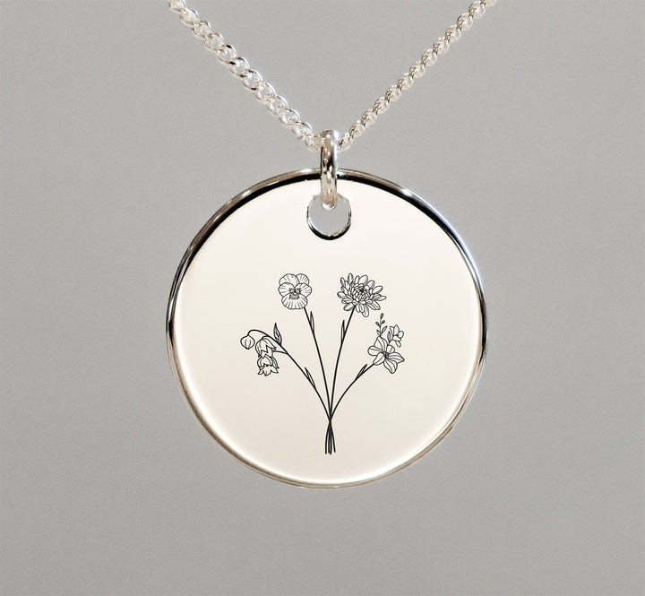 Sterling Silver 925 Birth Flower Bouquet Pendant