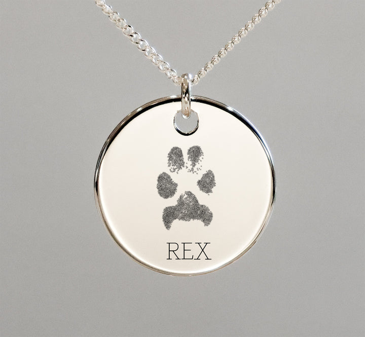 Sterling Silver 925 Paw Print and Name Pendant